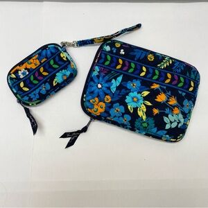 Vera Bradley Midnight Blue Floral Wallet Wristlet & Tablet Sleeve Zip Closure